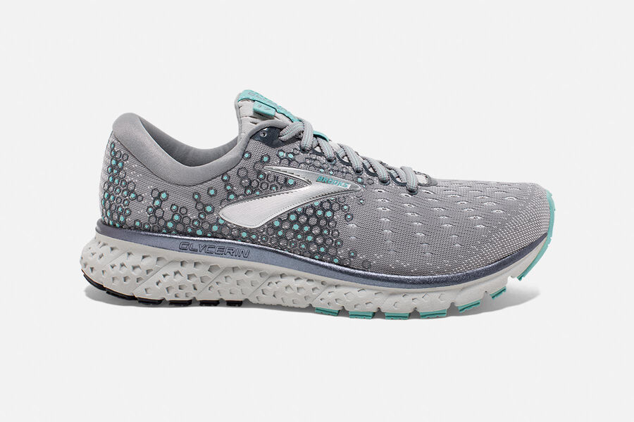 Brooks Women's Glycerin 17 Road Running Shoes Grey/Light Turquoise OIXG-26143